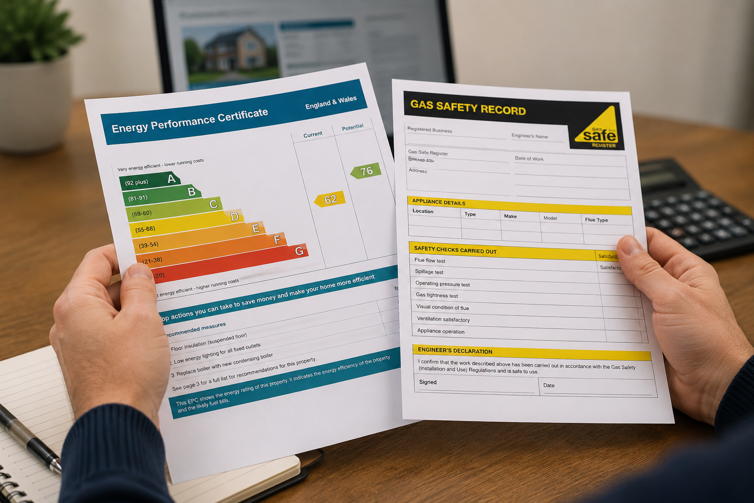 Reviewing EPC and gas safety certificates for a UK rental property