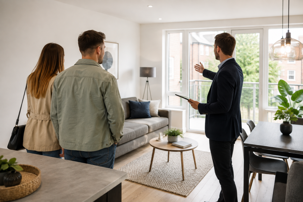 Letting agent showing a rental property to prospective tenants — Key Homes Letting