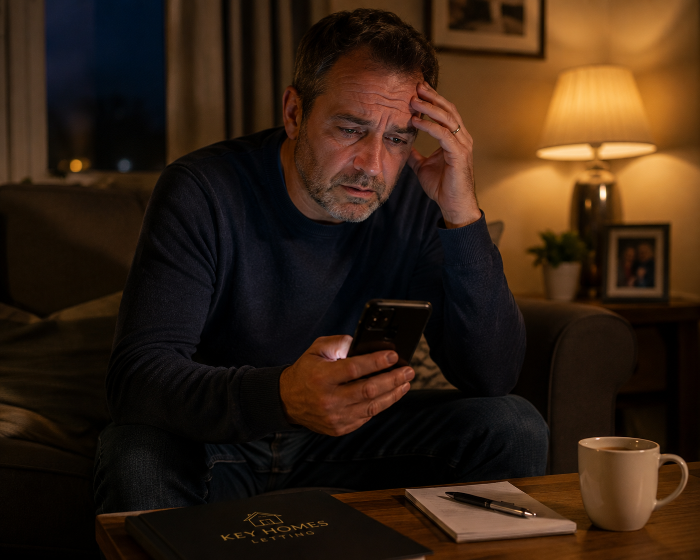 Landlord dealing with a late-night tenant call at home