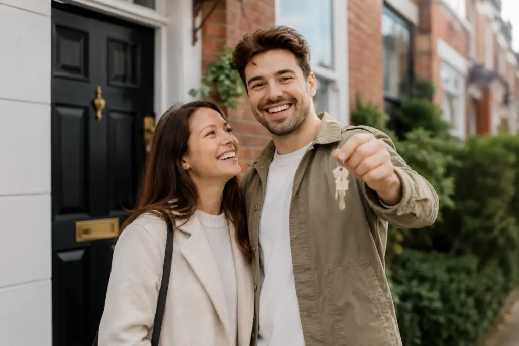 New tenant receiving keys outside a UK rental property — Key Homes Letting